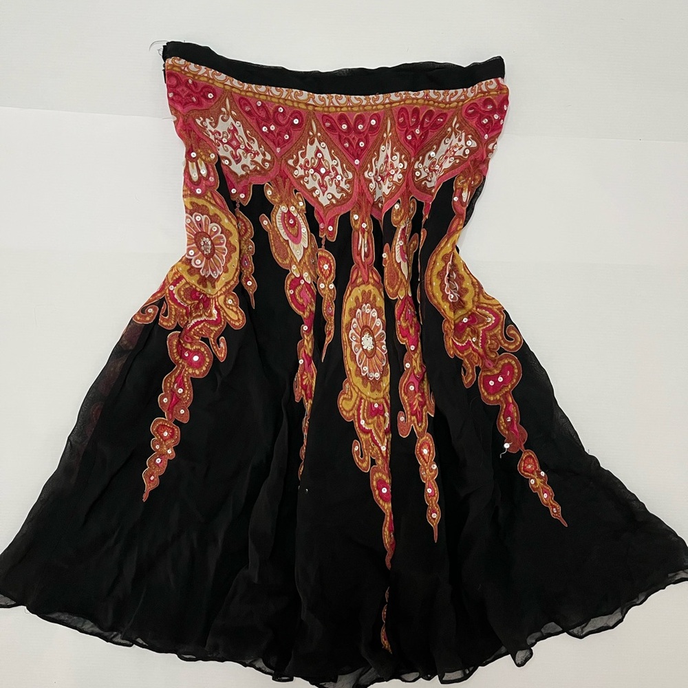 Vintage Rayin Black Maxi Skirt with Red and Gold Accents